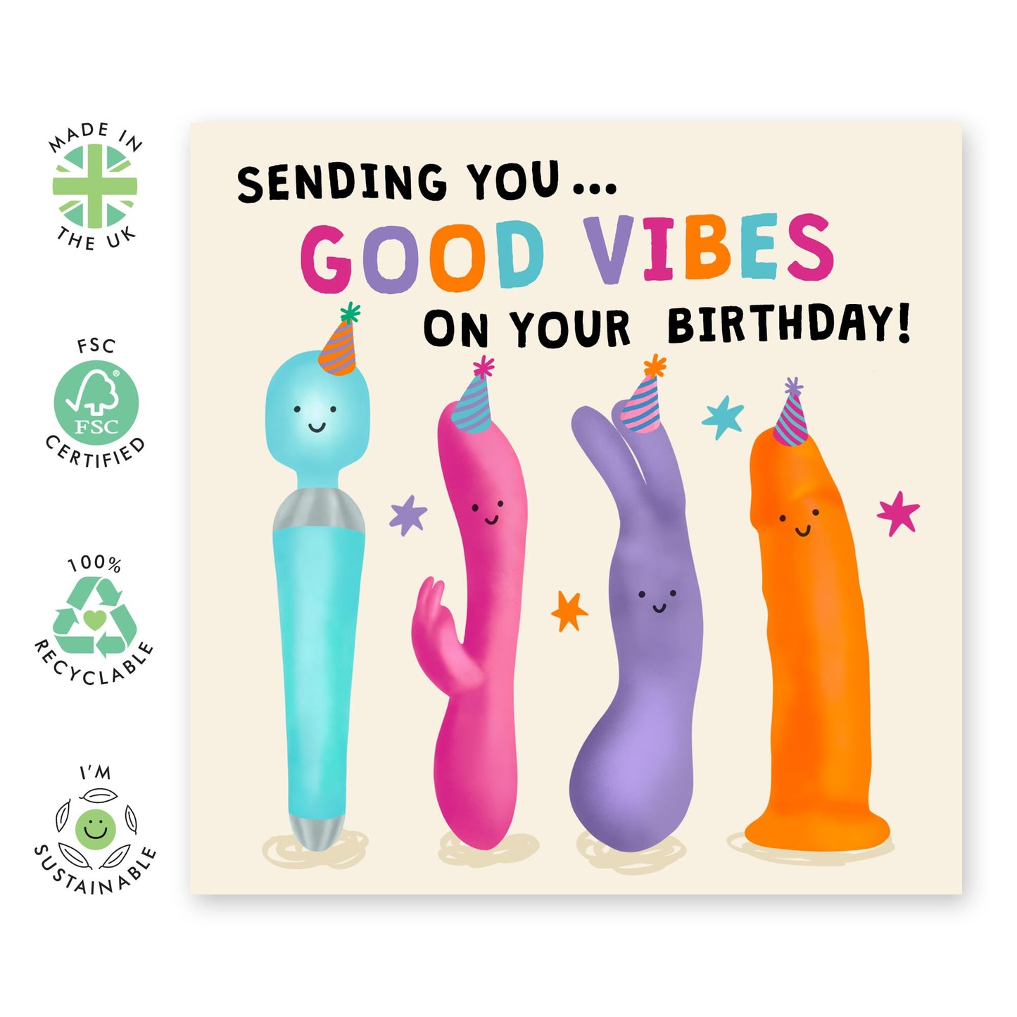 Birthday Card for Her – 'Sending Good Vibes' – Hilarious Gifts for Friends, Bestie, BFF, Girlfriend, Ladies, Women, Partner– Fun and Cheeky Design - Comes with Fun Stickers