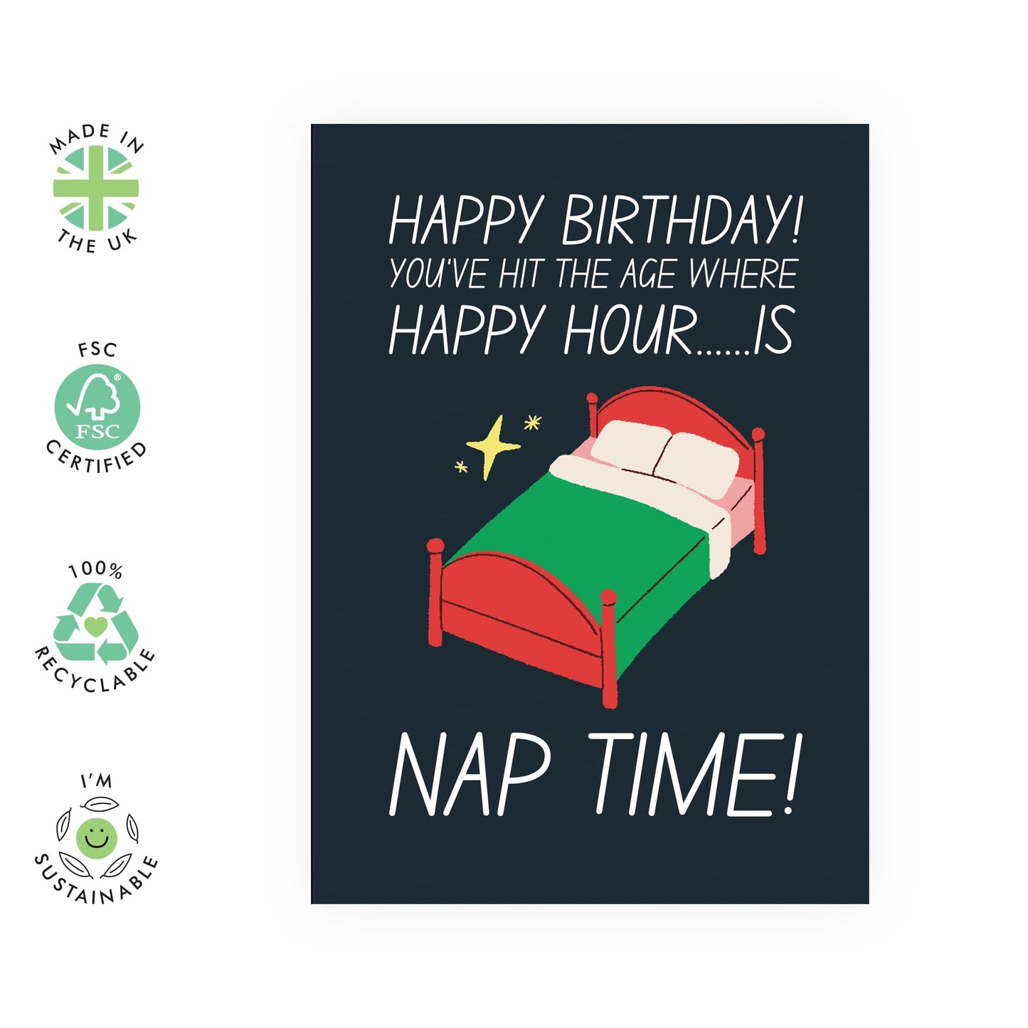 Playful Birthday Card - 'HAPPY HOUR NAP TIME' - Celebrate with Fun and Enjoyment - Perfect for Adding a Lighthearted Touch to Their Special Day - Includes Envelope and Stickers by Central 23