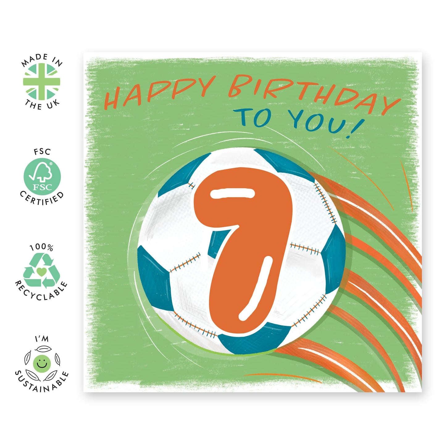 Happy 7th Birthday Card Boy Girl - Football Birthday Cards For Kids Toddler Grandson - Seventh Bday Card For Him Seven Year Old - Comes With Cute Stickers By Central 23