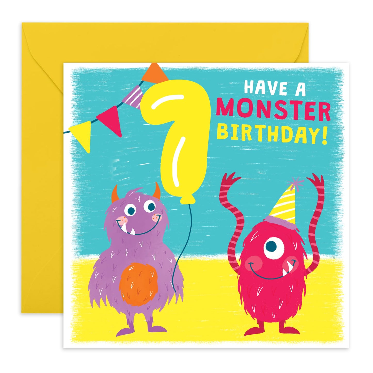 Birthday Card 7 Year Old Girl Boy - Party Monsters - Happy Birthday Card For Kids - Seventh Bday Milestone Gifts For Son Daughter Nephew Niece Grandson - Age Seven - Comes With Stickers By Central 23