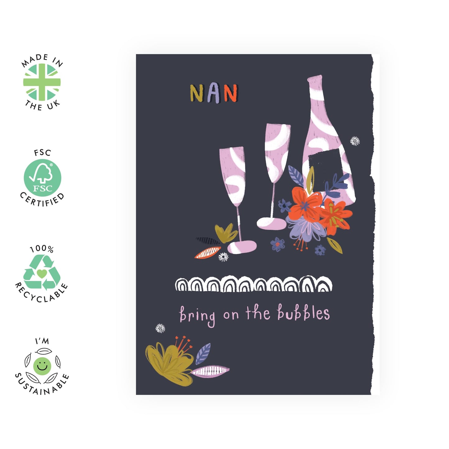 Birthday Cards For Nan - Nan Floral Bubbles - Pretty Floral Greeting Cards For Grandma - Floral Birthday Card - Gifts For Nana Nanny Grandmother - Comes With Fun Stickers - By Central 23