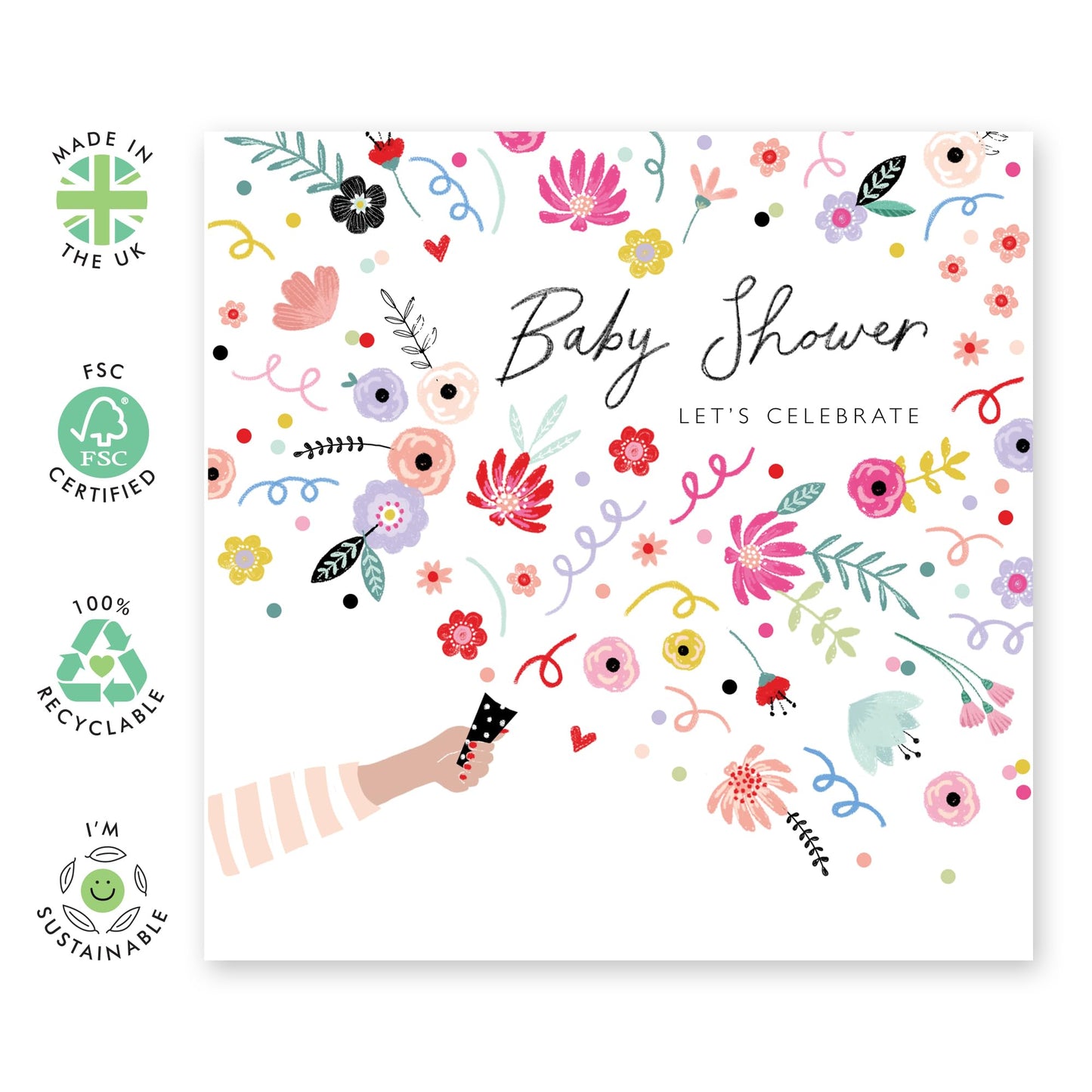 Baby Shower Card For New Baby Boy Or Girl - Let's Celebrate - Pretty Floral Congratulations Card For New Parents - Mum To Be Card - New Baby Card Gifts - Comes With Stickers - By Central 23