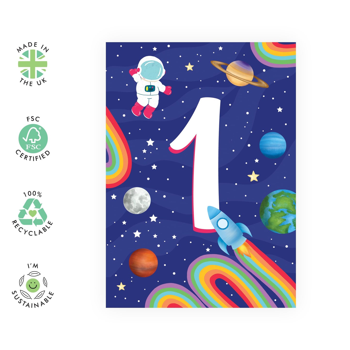 1st Birthday Card Boys Girls - 1 Space - Baby Milestone Cards Age One - First Birthday Cards - Astronaut - Gifts For Son Daughter Niece Nephew - Comes With Sticker By Central 23