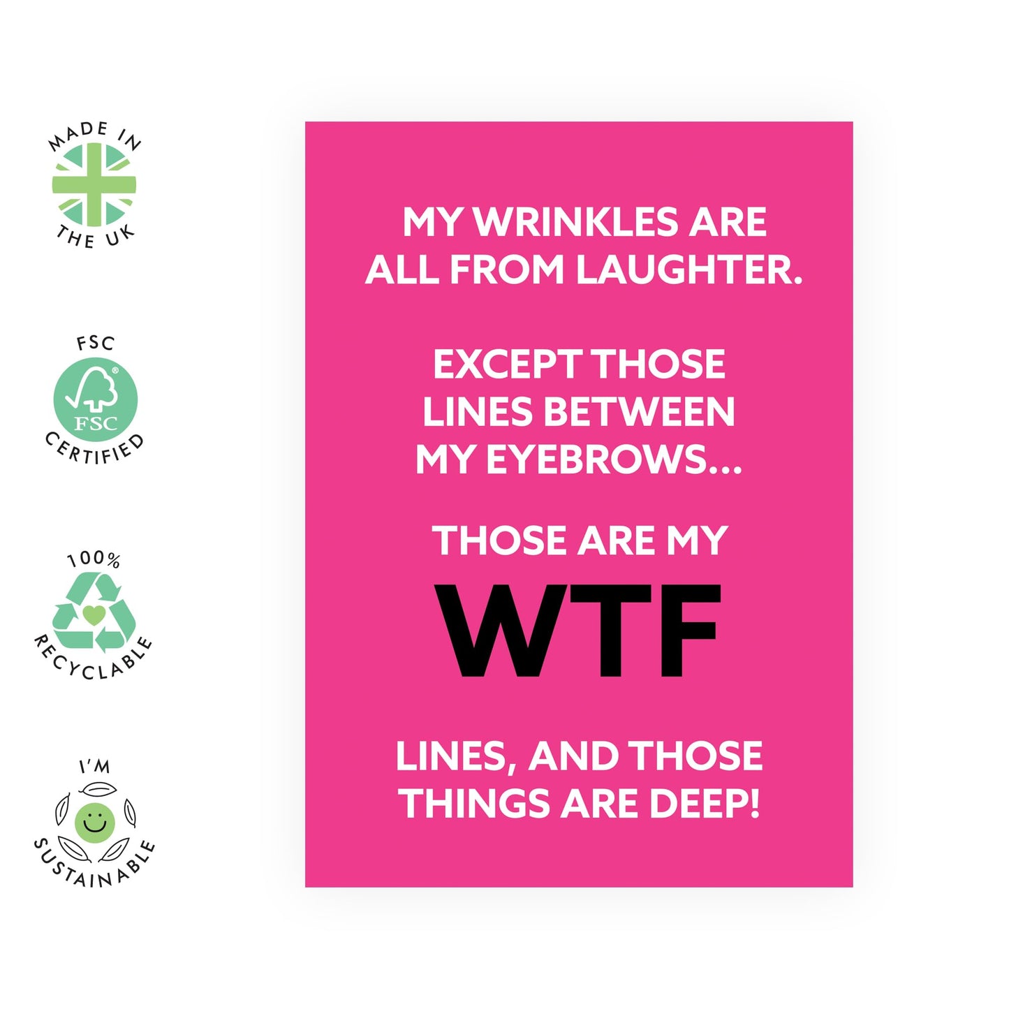 Greeting Card - 'WTF WRINKLES' - Perfect for Adding a Touch of Humor to the Realities of Aging - Ideal for Lightening the Mood on Birthdays or Special Occasions - Comes With Stickers By Central 23