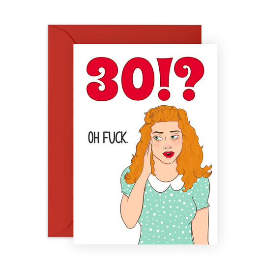 30th Birthday Cards For Women - 30 Oh F*ck Lady- Funny Retro Greeting Cards For Her Thirtieth - Milestone Age Cards For Thirty Year Old - Gifts For Sister Friends - Comes With Stickers By Central 23