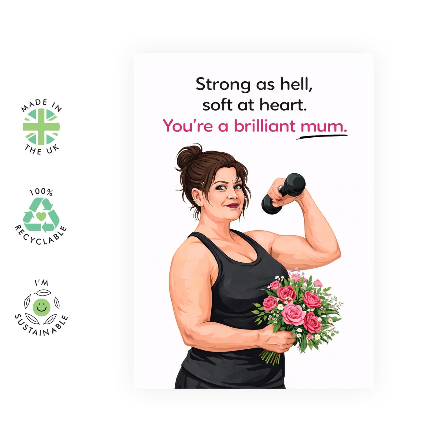 Appreciaition Mother's Day Card – Strong and Soft Mum – Thank You Greeting for Mam Mummy Mama Wife Aunt Sister Her Women From Daughter Son Kids Husband Partner - Motherhood -Comes with Stickers