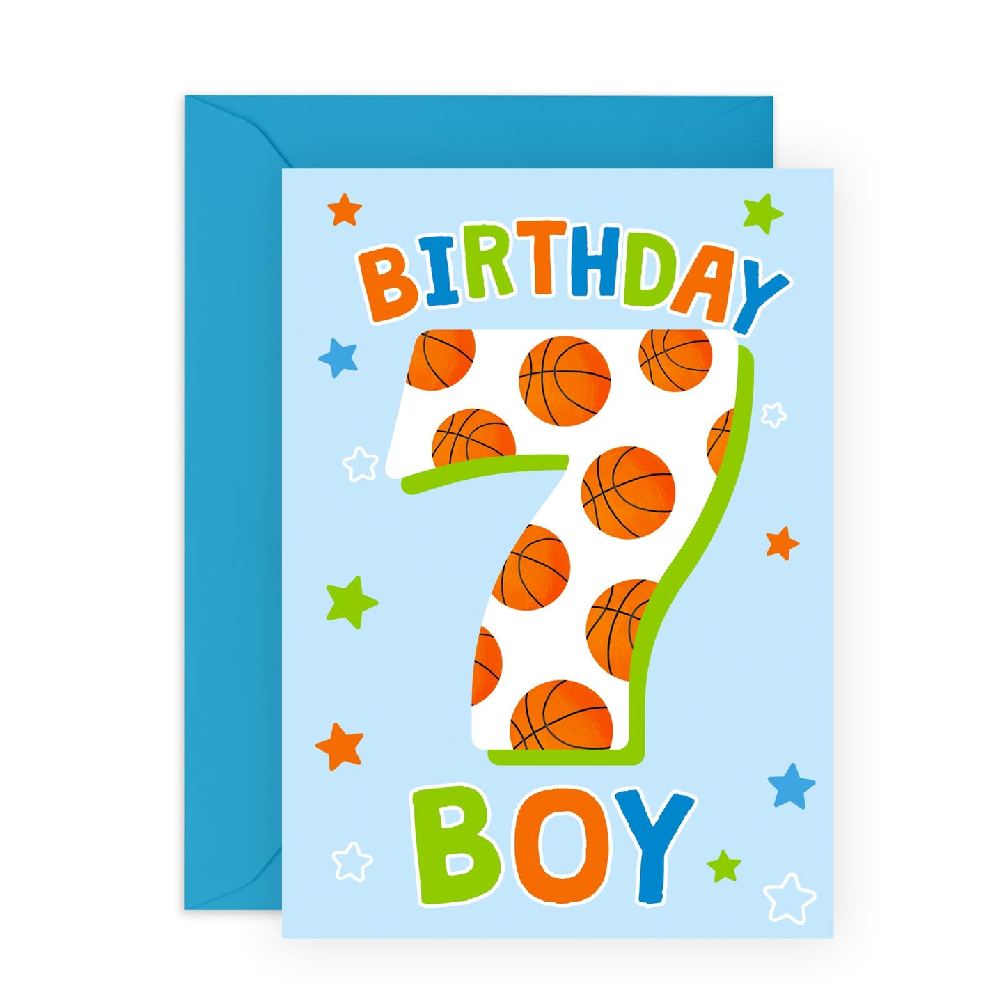 Happy 7th Birthday Card For Boys Girls - Basketball Greeting Cards Age Seven - Seventh Birthday Cards For Kids Toddler - Milestone Gifts For Him Her 7 Year Old - Comes With Cute Stickers By Central 23