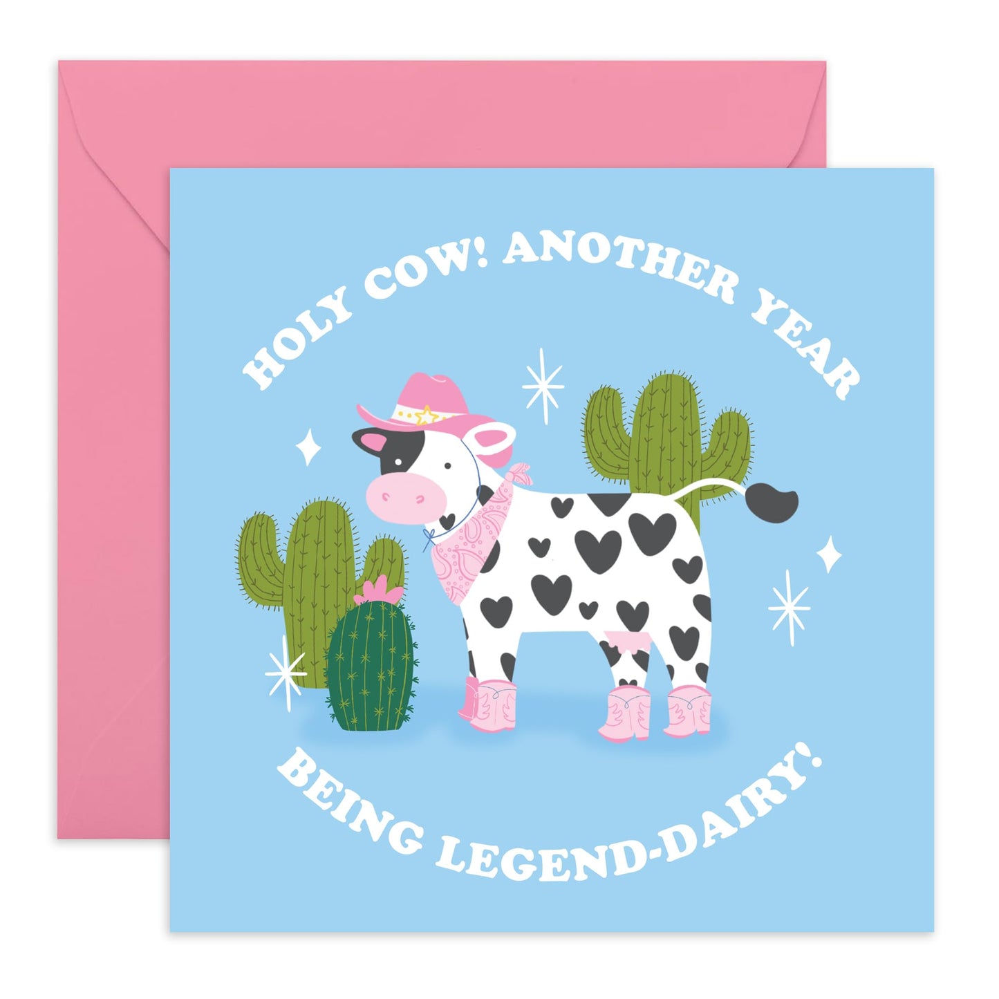 Holy Cow Birthday Card – Funny Cow Pun “Legend-Dairy” Greeting for Her, Sister, Friends, Besties, BFF, Collegues, Coworker, Women, Loved Ones- Farm Animals - Comes with Fun Stickers