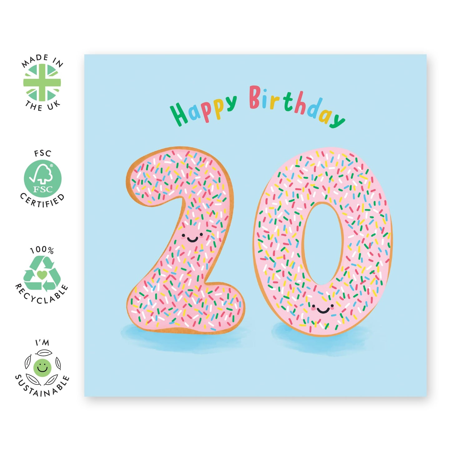 20th Birthday Card Her Him - Donut Age 20 - Twenties Birthday Card - Women Men - Bday Cards - Twenty Birthday Card - Gift Niece Nephews Son Daughter Friends - Comes With Fun Stickers - By Central 23