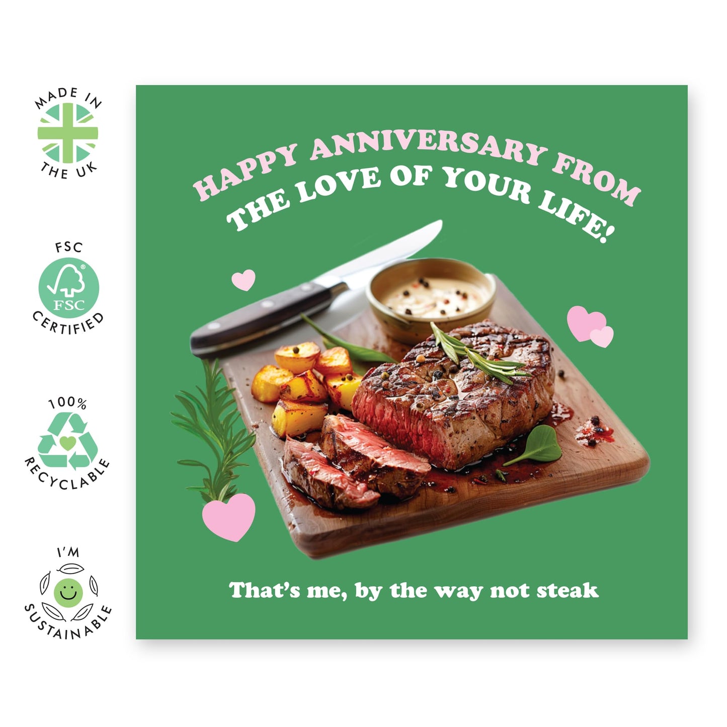 Funny Anniversary Card - 'Steak Love of Life' - Gifts for Husband, Wife, Girlfriend, Boyfriend, Married Couples, His, Her - Dinner Date - Comes with Fun Stickers