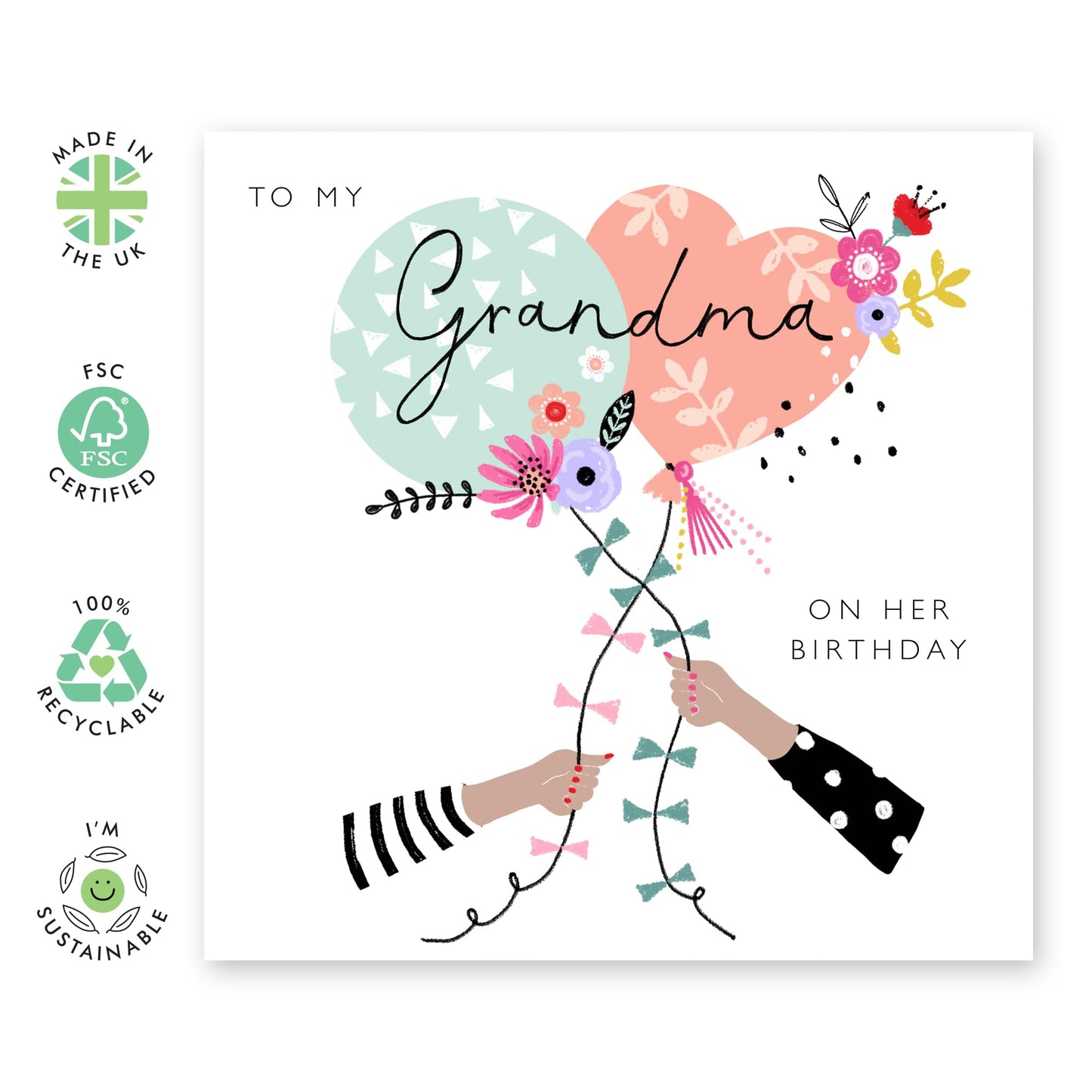 Birthday Card For Grandma - I Love You Card For Women - Elegant Greeting Cards For Grandmother - Flowers Hand Hearts - Nana Birthday Card For Her - Grandma Gifts - Comes With Stickers By Central 23