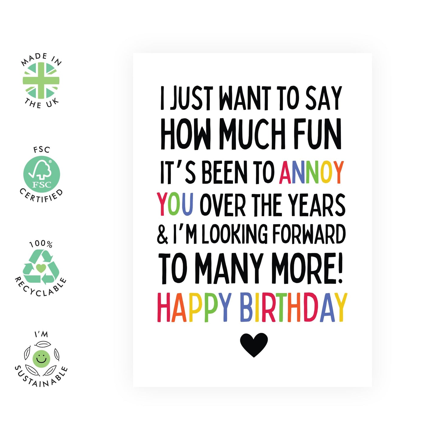 Wife Birthday Card Funny - Annoy You Over The Years - Banter - Birthday Cards For Men Women - Sister Brother Birthday Cards - Friends Birthday Card - Comes With Stickers - By Central 23