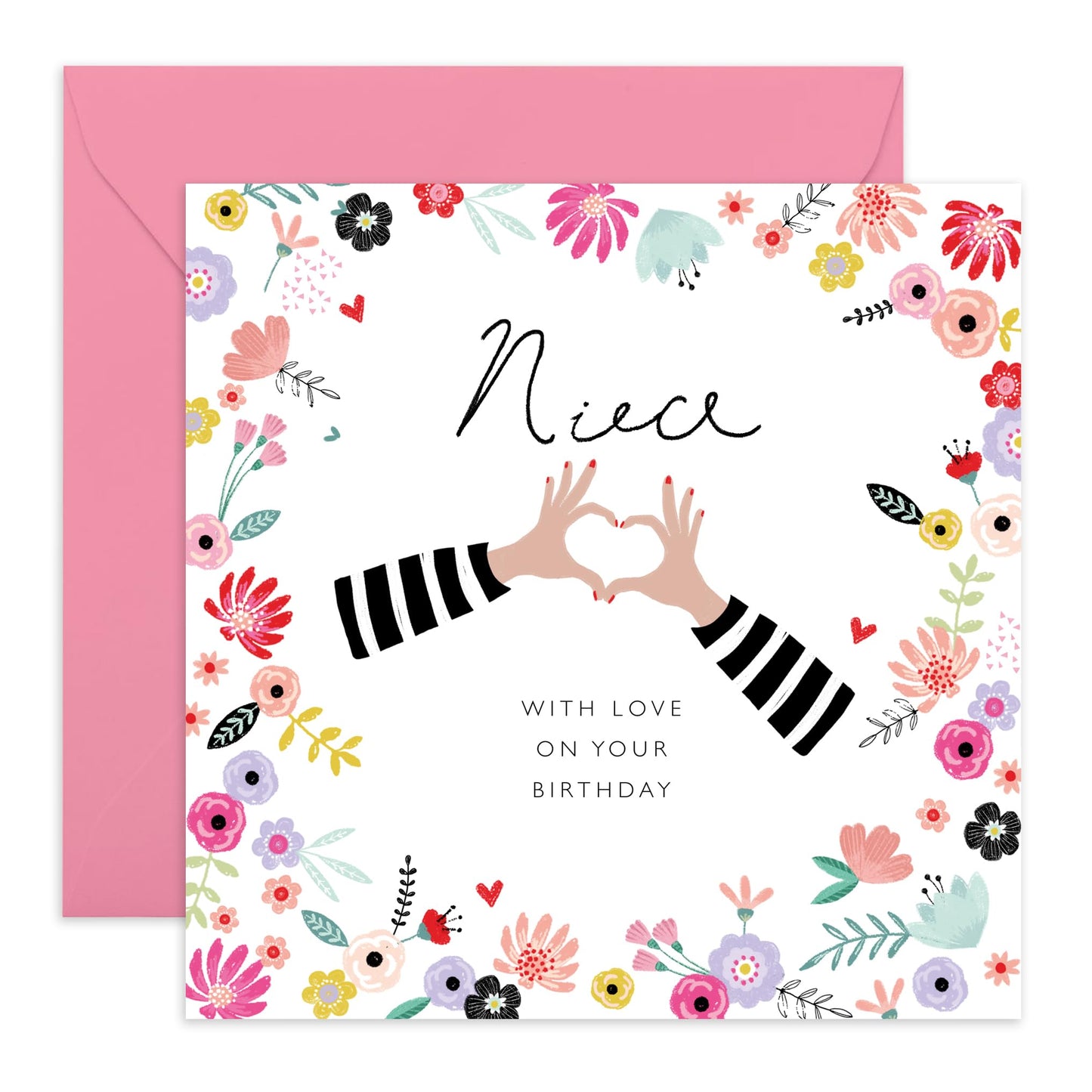 Niece Birthday Card From Aunt - With Love On Your Birthday - Sweet Greeting Cards For Girls Teens - Happy Birthday Floral Cards For Women - Pink Gifts For Her - Comes With Stickers By Central 23