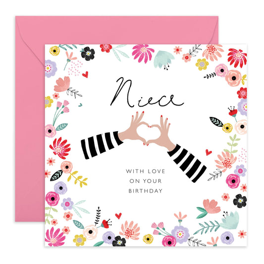 Niece Birthday Card From Aunt - With Love On Your Birthday - Sweet Greeting Cards For Girls Teens - Happy Birthday Floral Cards For Women - Pink Gifts For Her - Comes With Stickers By Central 23