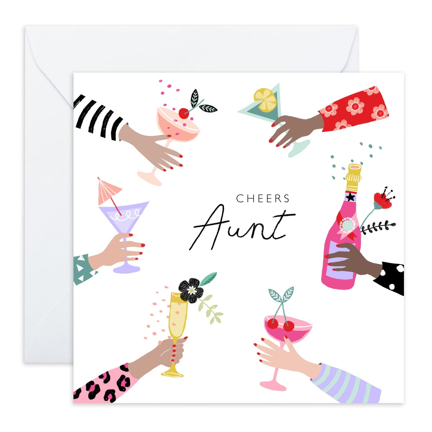 Thank You Card For Aunt - Aunt Clink Cocktails - Pretty Greeting Cards For Auntie - Greeting Cards For Her - Gifts From Niece Nephew - Gift Card For Woman - Comes With Fun Stickers - By Central 23