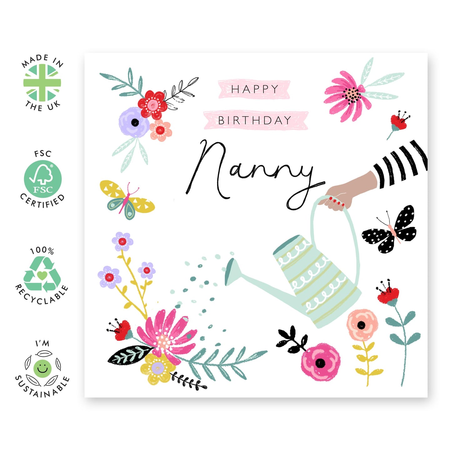 Floral Birthday Cards For Nanny - Pretty Flower Cards For Women - Grandma Gifts For Her - Greeting Cards For Women Nana Grandmother - Comes With Fun Stickers - By Central 23