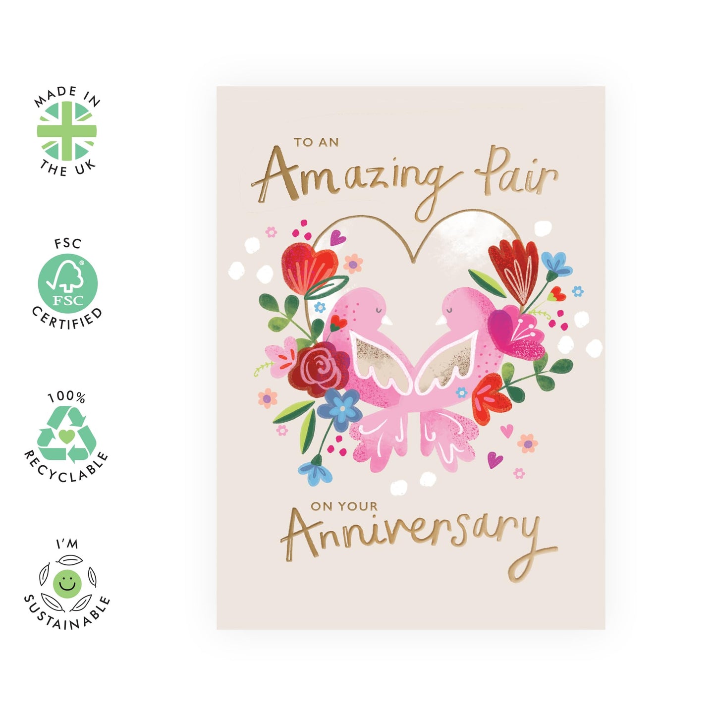 Romantic Anniversary Card for Couples – “To an Amazing Pair” Gifts for Them, Friends, Mum, Dad, Parents, Colleagues, Brother, Sister - Love Birds Design - Comes with Stickers