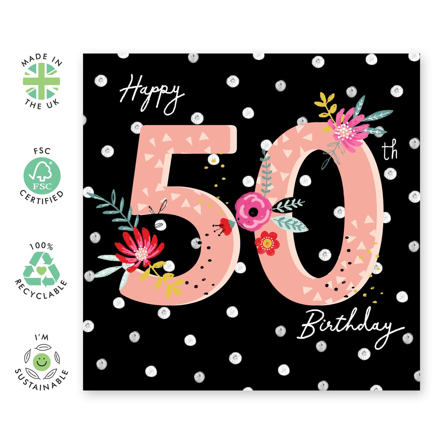 50th Birthday Card For Mummy - 50th Polka Dot - Mum Birthday Card - Wife Sister - Happy Fiftieth Birthday Greeting Card Female Friends - Gift For Aunt Auntie - Comes With Fun Stickers By Central 23