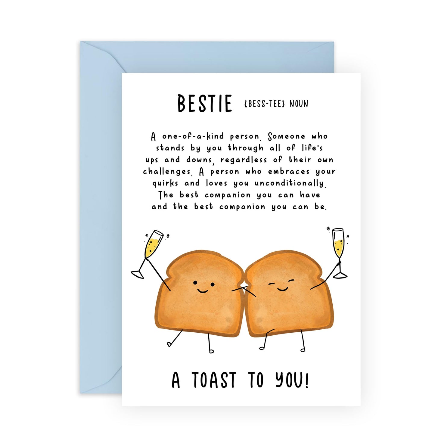 Greeting Card - 'A TOAST TO YOU BESTIE' - Perfect for Celebrating a Special Friendship with a Fun and Heartfelt Touch - Ideal for Best Friends, BFFs, and Besties - Comes with Stickers By Central 23