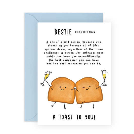 Greeting Card - 'A TOAST TO YOU BESTIE' - Perfect for Celebrating a Special Friendship with a Fun and Heartfelt Touch - Ideal for Best Friends, BFFs, and Besties - Comes with Stickers By Central 23