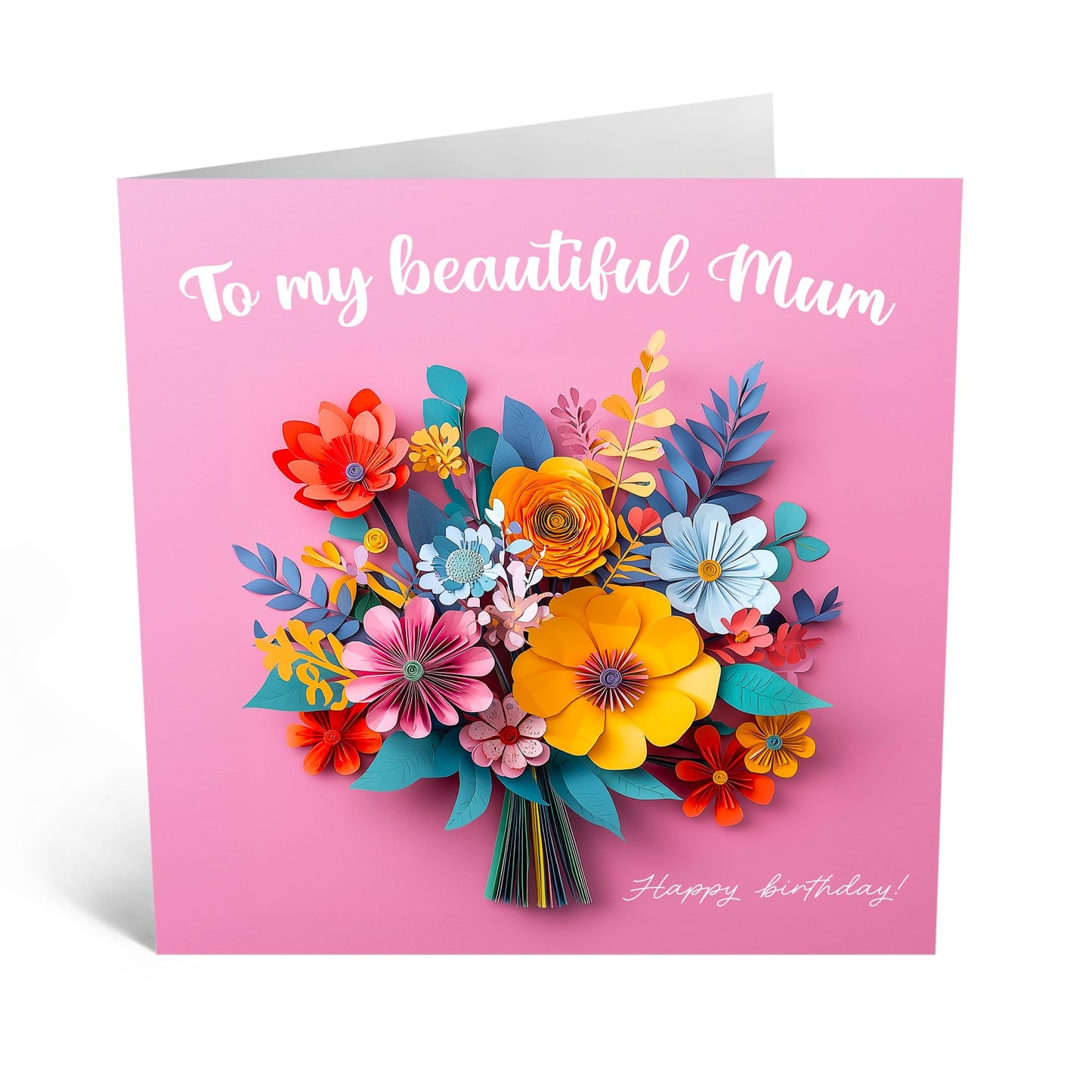Flower Happy Birthday Card - 'Floral Beautiful Mum' - Gifts for Mother, Mam, Mammy from Kids, Children - You deserve it - Comes with Fun Stickers