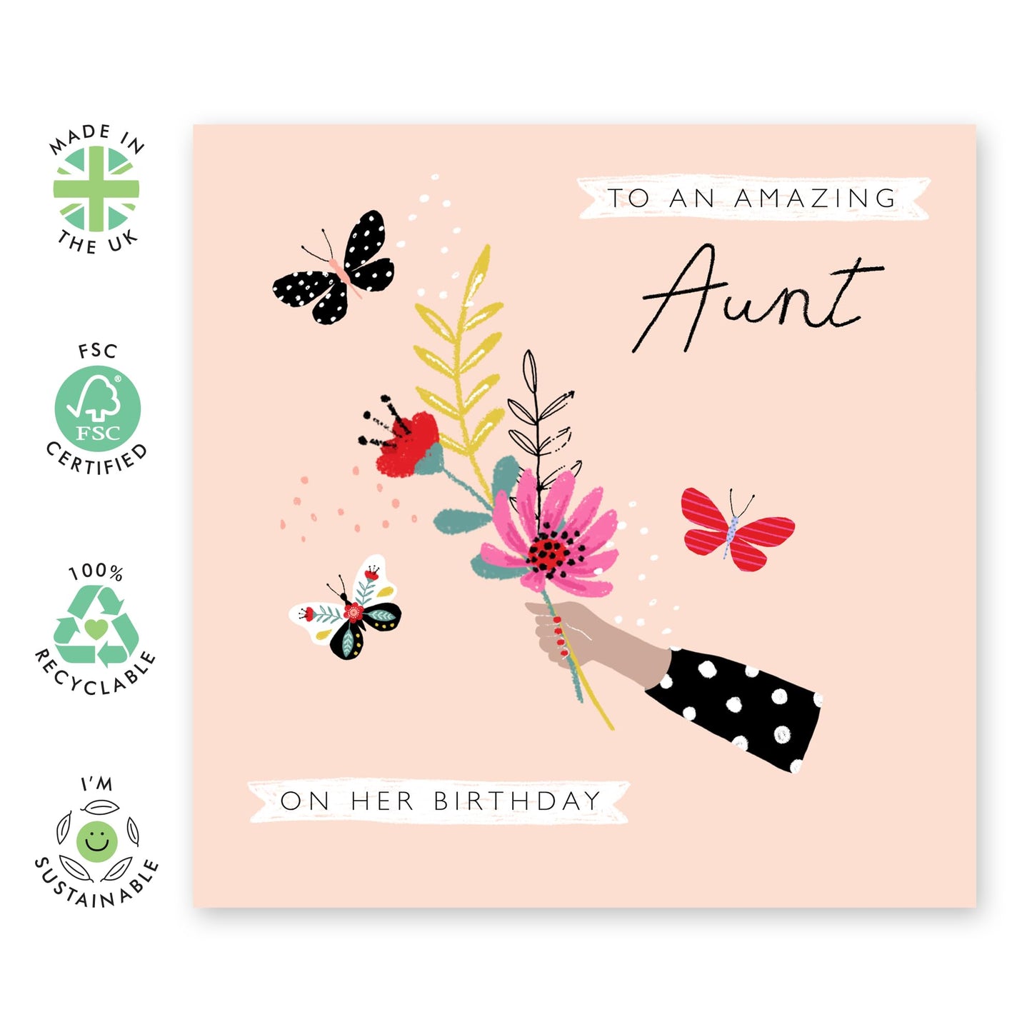 Birthday Card For Aunt - Aunt Floral Hand - Gift From Niece Nephew - Happy Birthday Aunty Greeting Card - Heartfelt Gifts For Women Tia - Comes With Fun Stickers - By Central 23