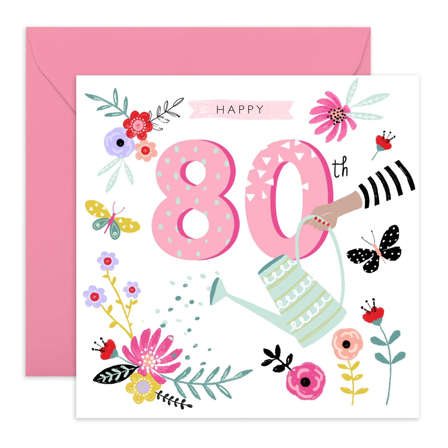 80th Birthday Card Women - 80th Watering Can - Grandmother Birthday Greeting Card - Birthday Card - Happy Eightieth Birthday Card Grandma - Gifts For Her - Comes With Fun Stickers By Central 23