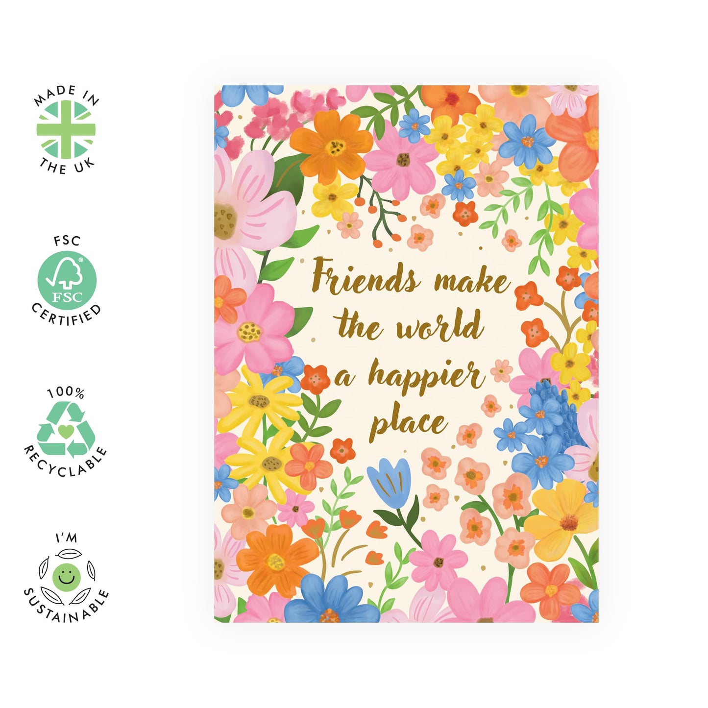 Friendly Greeting Card - 'Floral Friends' - Gifts for Besties, Best Friends, Girlfriends, Gals, Ladies, Her, Colleagues - Thank You Friend - Comes with Fun Stickers