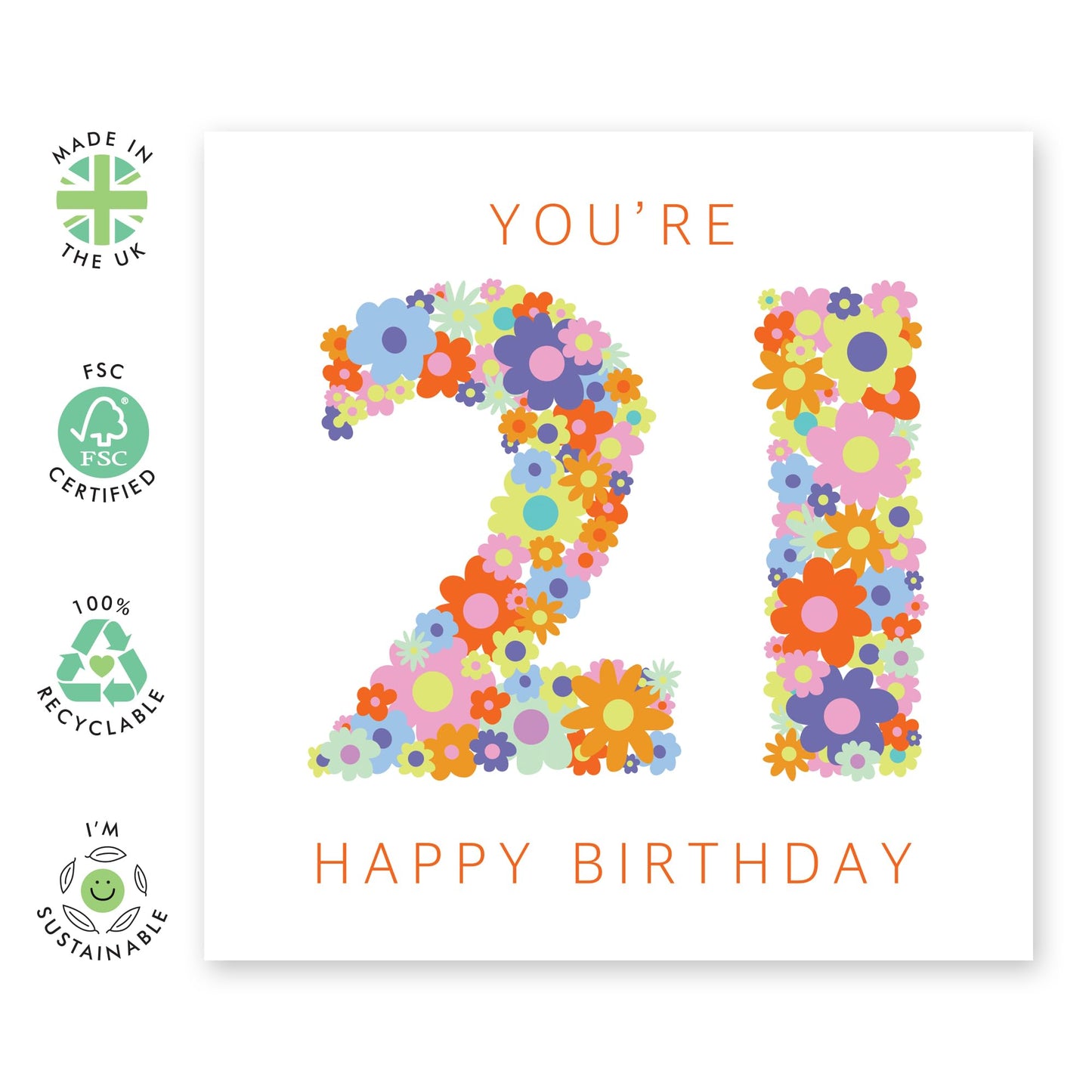 21st Birthday Card For Her - Floral Rainbow Age 21 - Floral Birthday Card - Women Sister - Happy Twenty-first Birthday Card - Daughter Sister Niece Friends - Comes With Fun Stickers - By Central 23