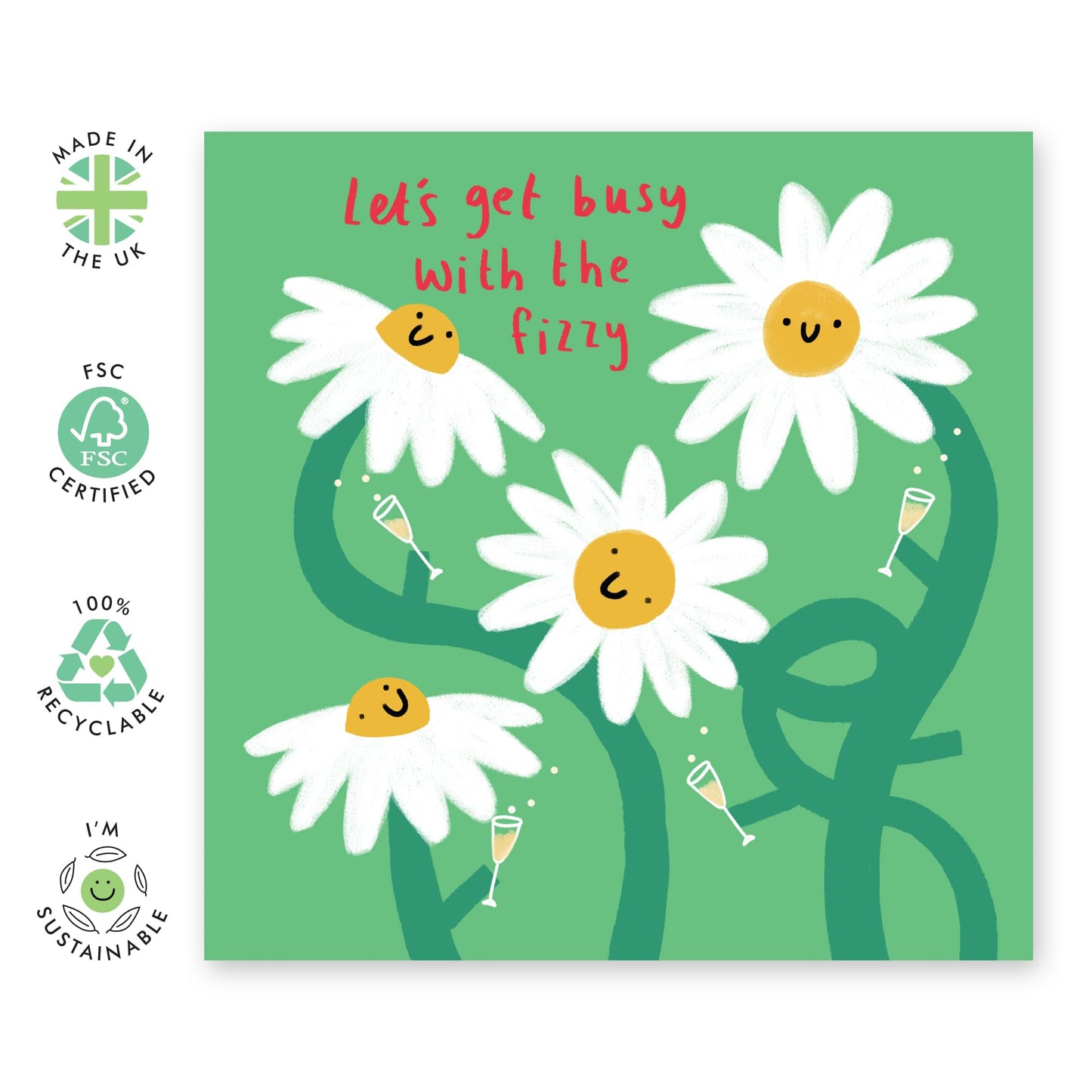 Greeting Card - 'DAISY FIZZY BUSY' - Perfect for Any Occasion with a Fun, Daisies & Bubbles-Themed Design - Ideal for a Touch of Cheer & Playfulness to Celebrations - Comes With Stickers By Central 23