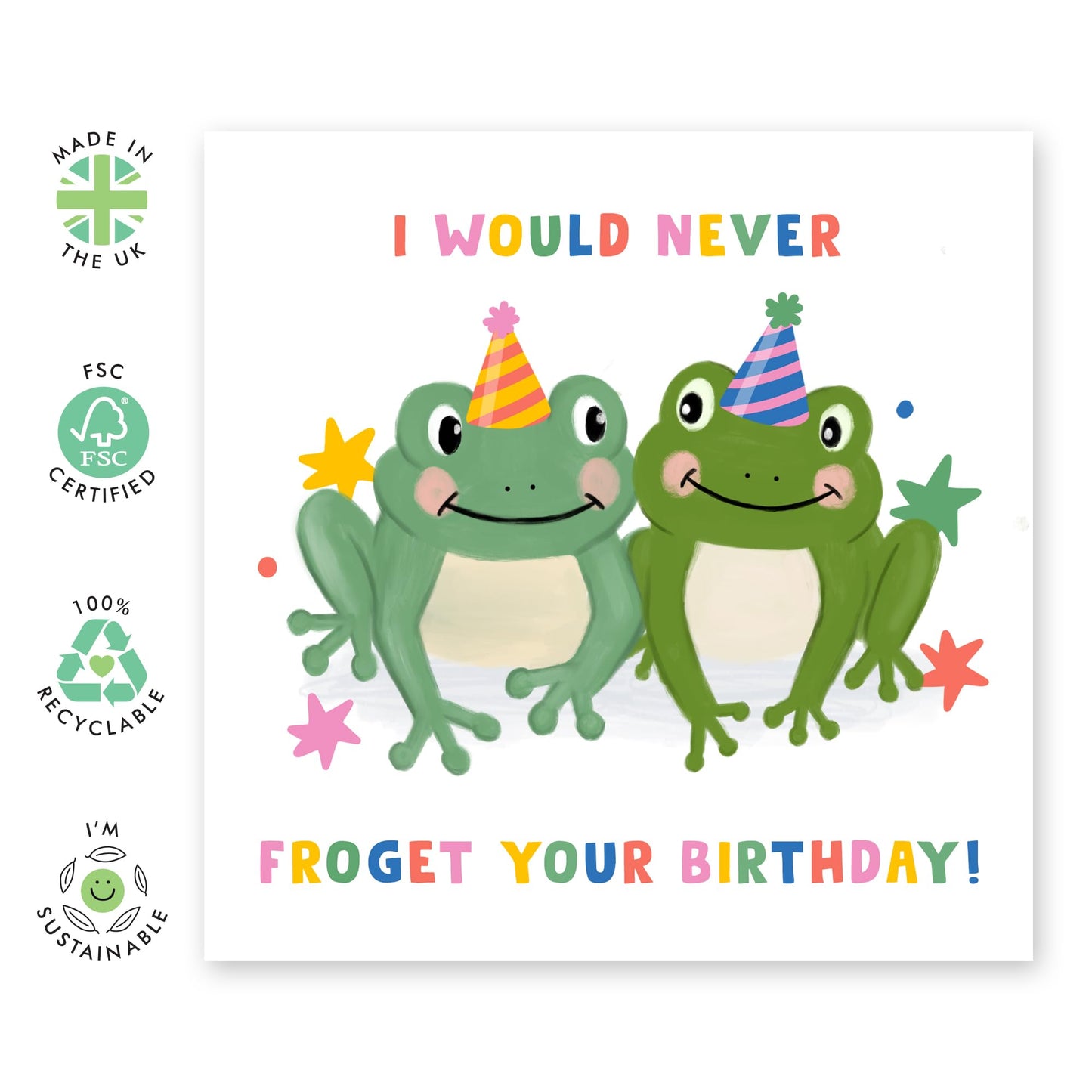 Smiling Frogs Birthday Card - 'Never Froget Your Birthday' - Quirky Gift for Family, Relatives, BFFs, Best Friend, Buddies, Mate, Coworkers, Colleagues - Get It - Comes with Fun Stickers