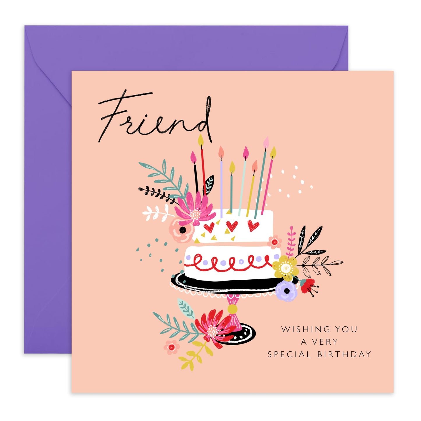 Birthday Card For Friend Woman - Wishing You A Very Special Birthday - Floral Cake Friendship Cards For Her Female Friends - Gifts For Her Women - Comes With Cute Stickers - By Central 23
