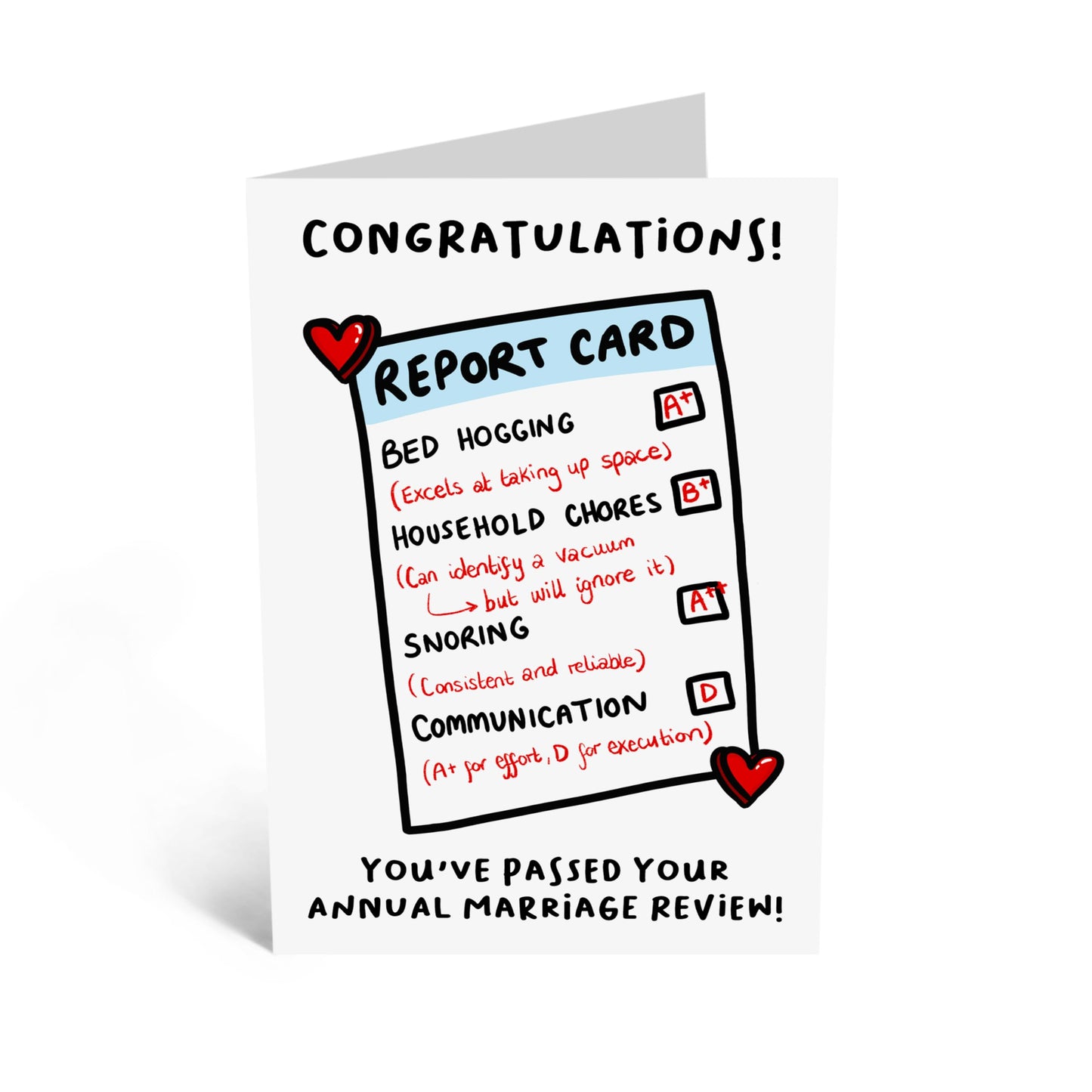 Greeting Card - 'ANNIVERSARY REPORT CARD' - Perfect for Celebrating Your Relationship with a Fun Twist - Ideal for Adding Humor and Appreciation to Your Special Day - Comes With Stickers By Central 23