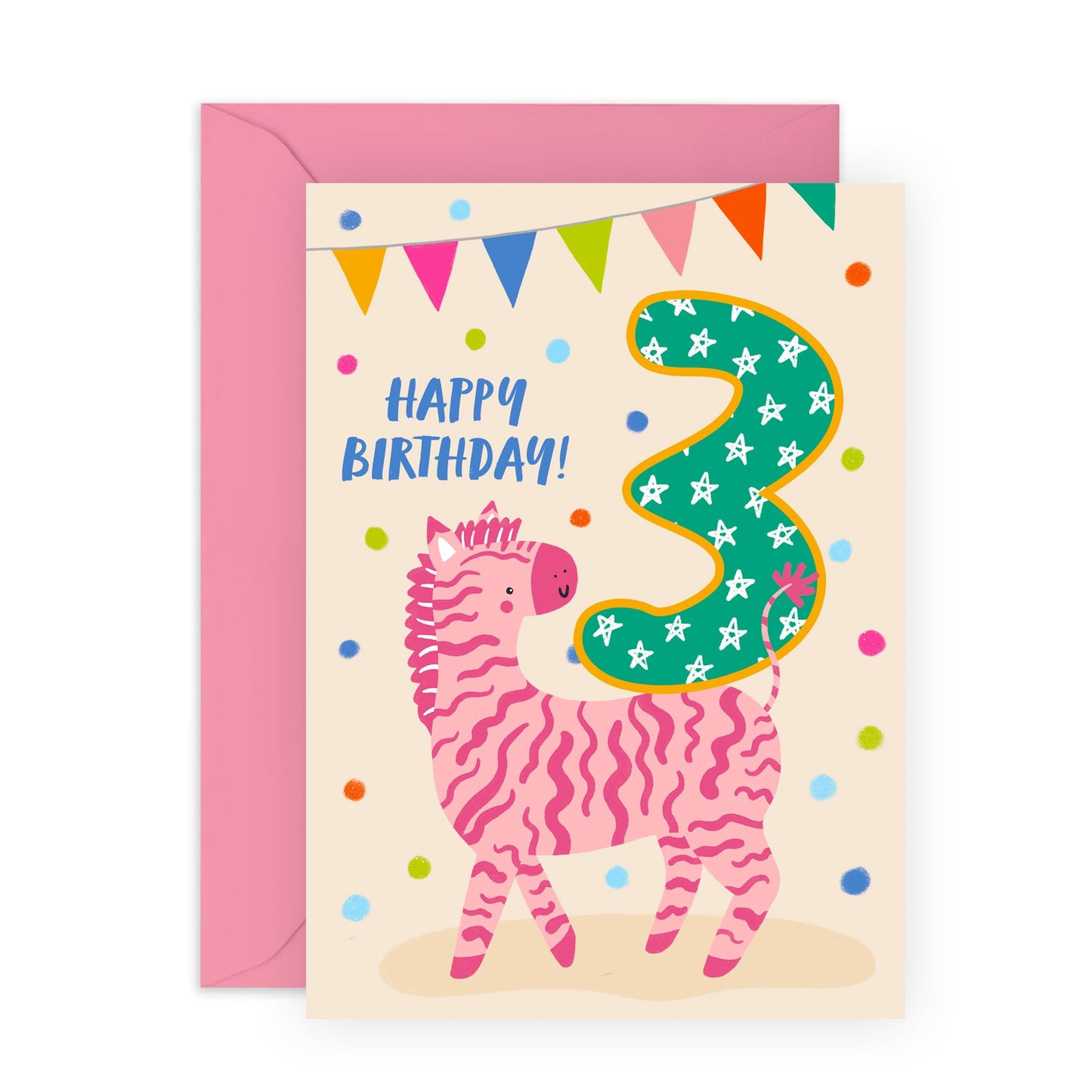 3rd Birthday Cards For Girls Boys - Party Zebra Three Year Old - Happy Third Birthday Cards For Kids Baby Toddlers - Gifts For Godson Granddaughter Niece - Comes With Cute Stickers By Central 23
