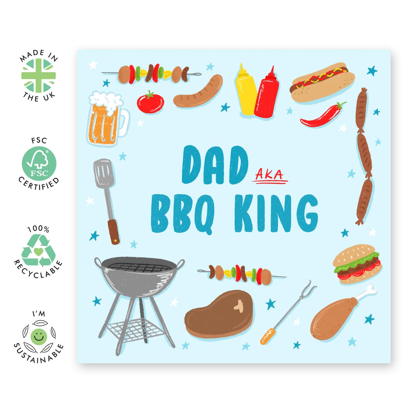 Heartfelt Greeting Card - 'Dad AKA BBQ King' - Perfect for Celebrating Your Father Daddy Dad with a Fun BBQ Theme - Ideal to Honor Your Grill Master on Any Occasion - Comes With Stickers By Central 23