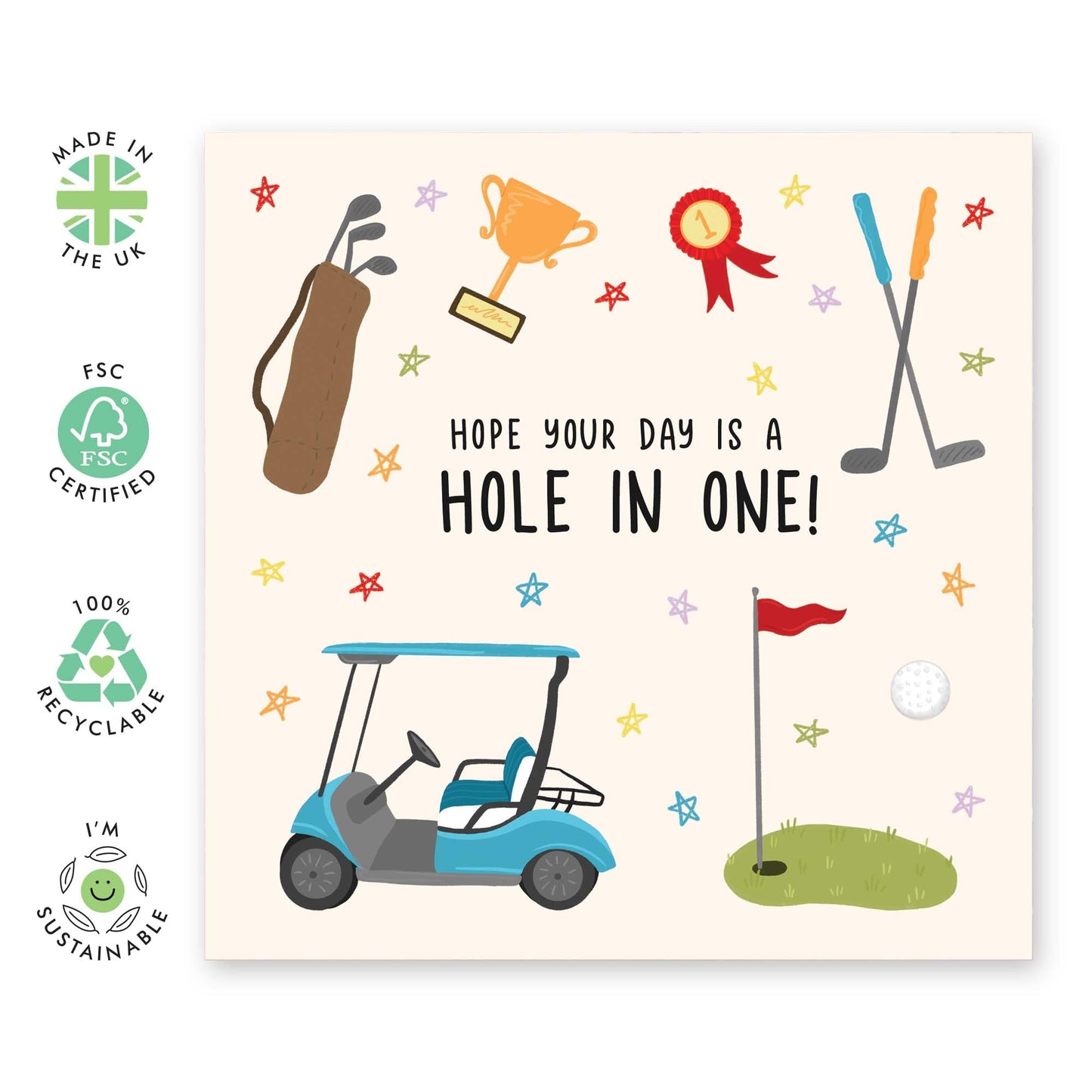 Golf Birthday Card For Him Her - Hole In One - Funny Birthday Cards For Dad Brother Grandad Husband - Golf Gifts For Men Women - Comes With Stickers - By Central 23