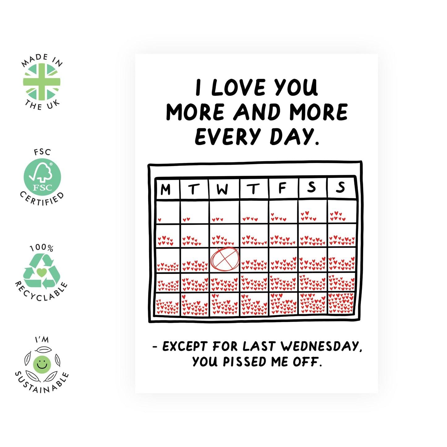 Happy Anniversary Husband Card - 'I Love You More Everyday Except Wednesday' - Funny Valentines Day Cards For Kids Girls Boys Boyfriend Girlfriend - Love Gifts For Her Him - Comes With Cute Stickers
