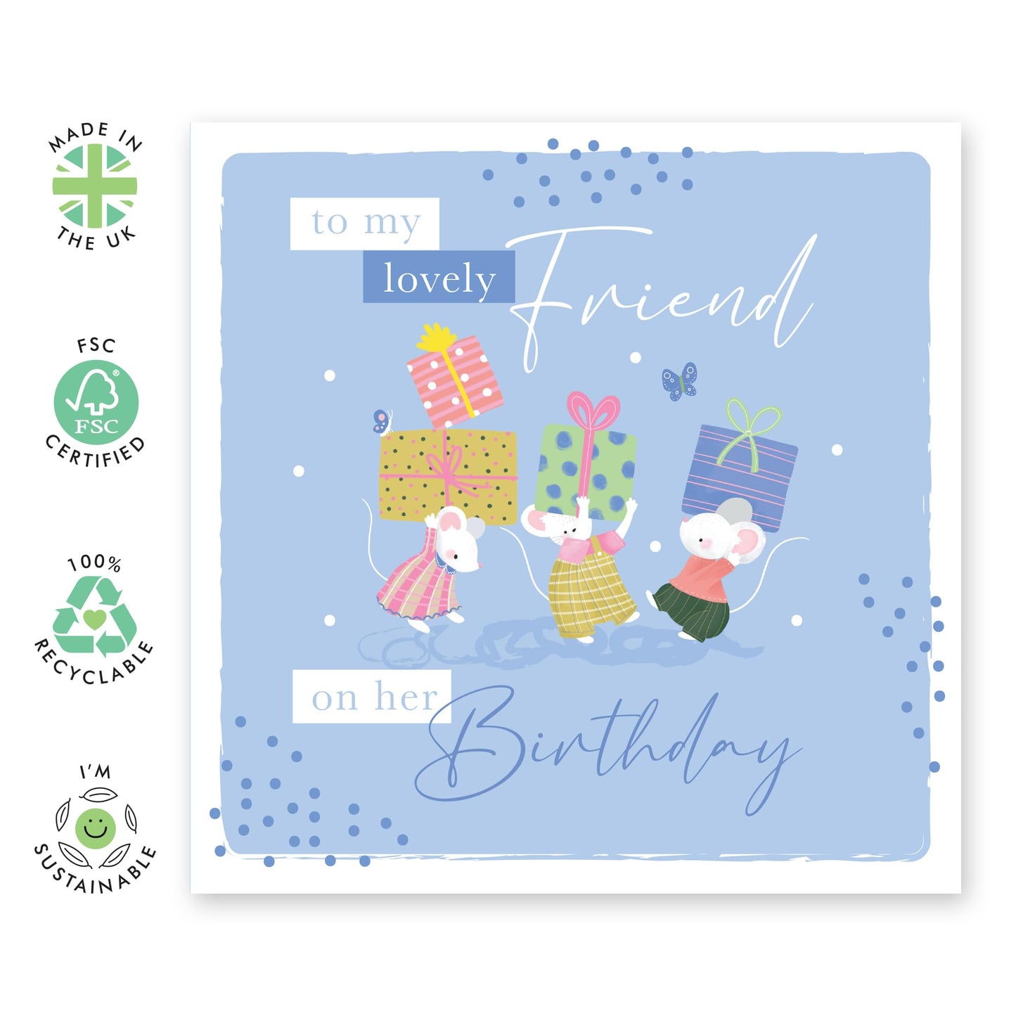 Adorable Birthday Card Mouse - 'Lovely Friend Mouse Birthday' - Gifts for Girlfriend, Bestie, BFF, Her, Women, Ladies, Gal, Sis - Giving Gifts - Comes with Fun Stickers