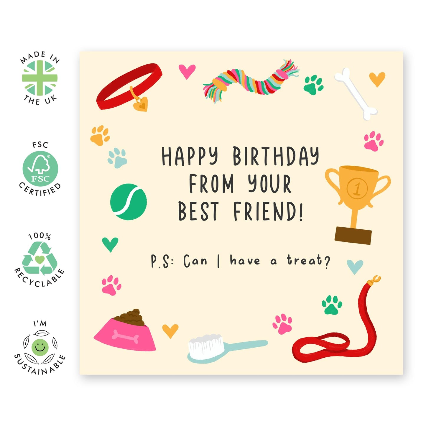 Adorable Happy Birthday Card from Pet - 'Birthday From The Dog' - Presents for Fur Dad & Mums, Dog Owners, Pet, Lovers, Friend, Family, Colleagues - Treats - Comes with Fun Stickers