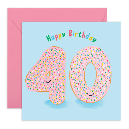 40th Birthday Card Women Men - Donut Age 40 - Birthday Greeting Card - Her Him - Wife Husband - Brother Sister - Happy Fortieth Birthday Greeting Card Friend - Comes With Fun Stickers - By Central 23