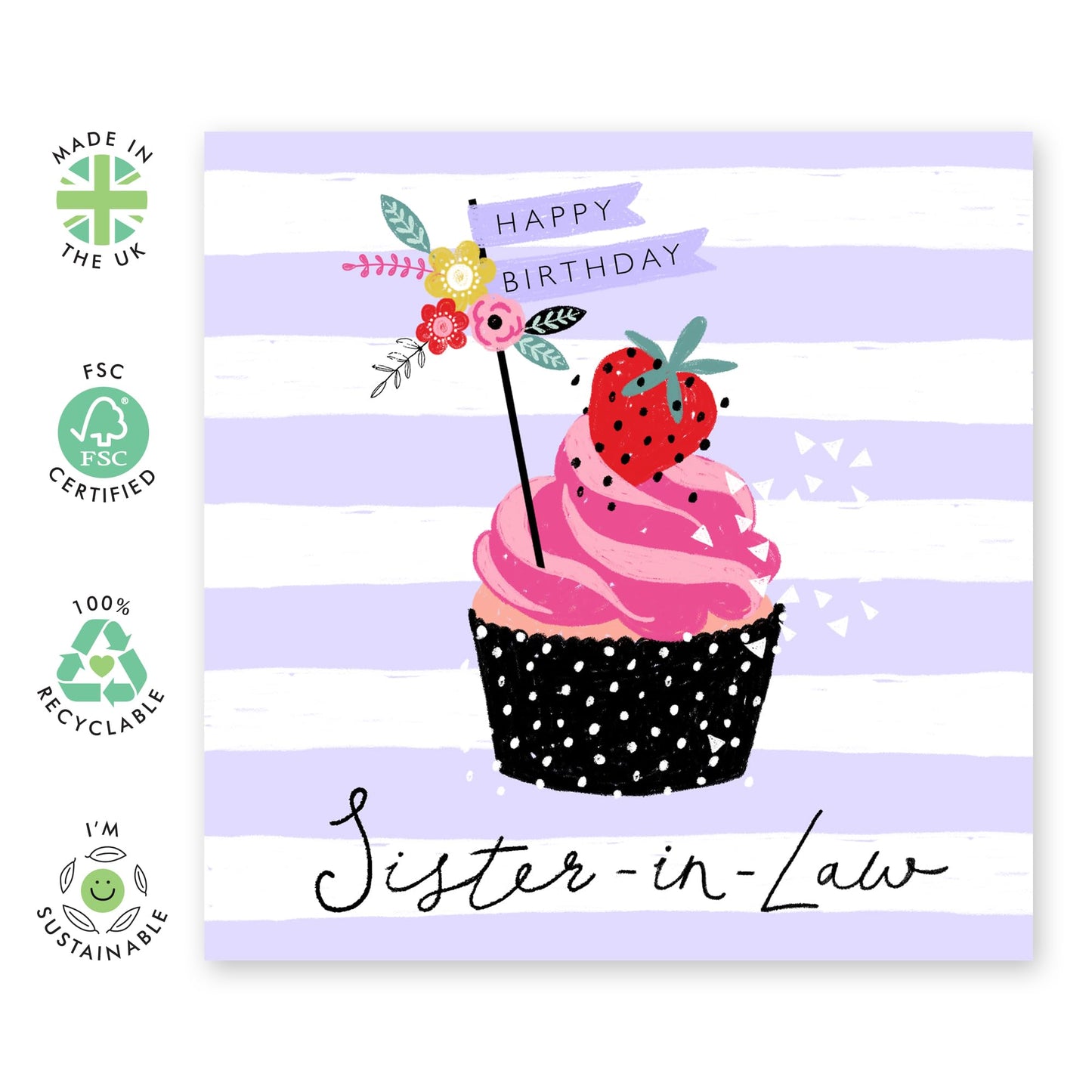 Sweet Birthday Cards For Sister In Law - Cupcake Love Cards For Her - Sister-in-law Gifts Presents - Purple Happy Birthday Greeting Cards And Envelopes - Comes With Stickers By Central 23
