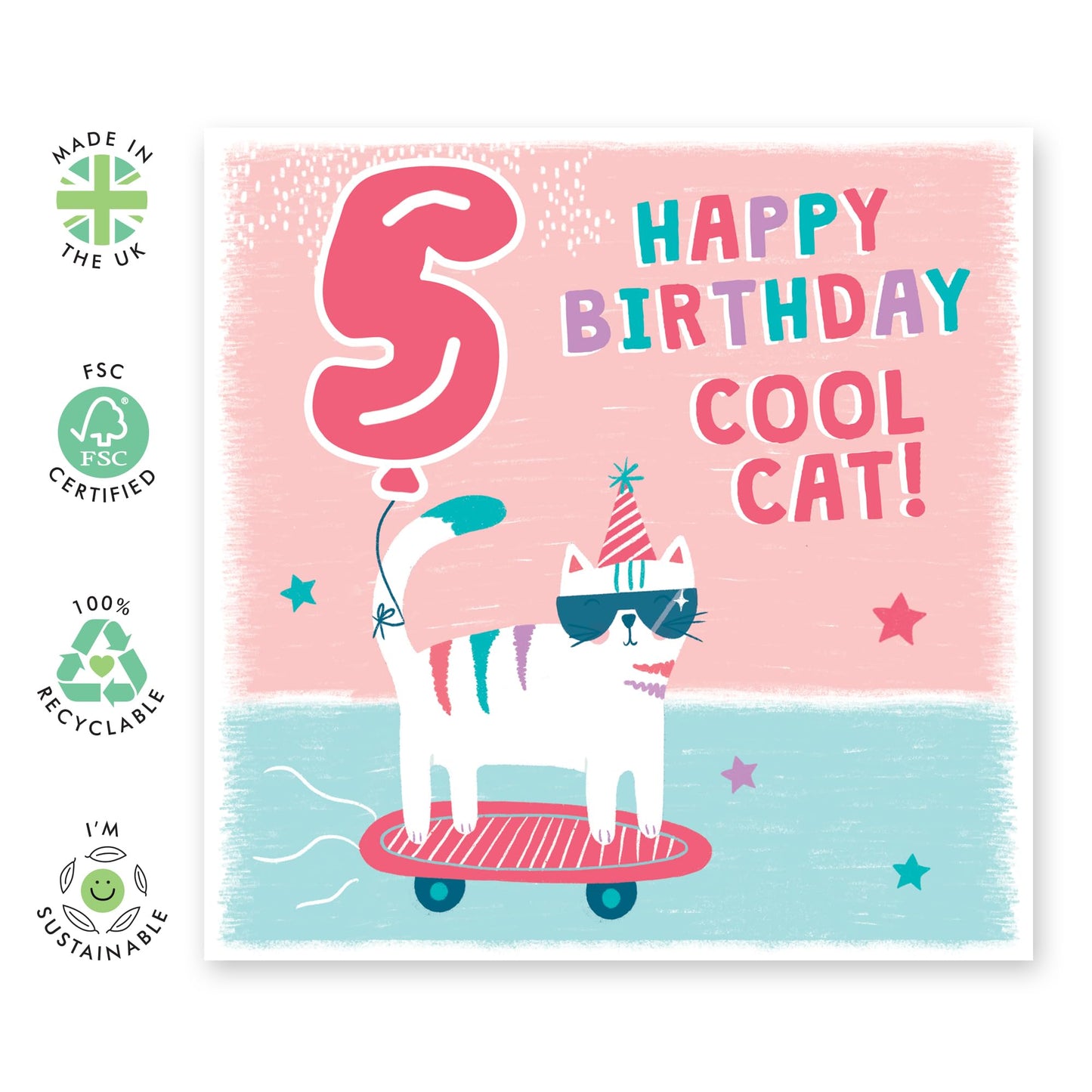 Cat Birthday Card Age Five - Happy 5th Birthday Card Boy Girl Toddler - Fifth Bday Greeting Cards Milestone - Gifts For Him 5 Year Old Grandson - Comes With Cute Stickers By Central 23