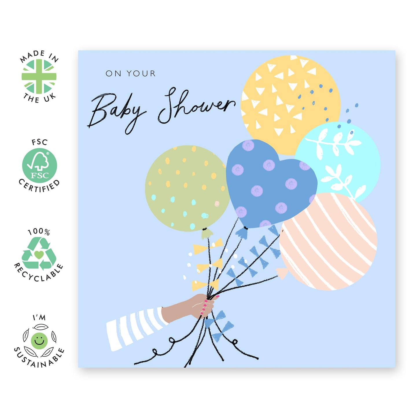 New Baby Boy Card - On Your Baby Shower - Balloons Blue Greeting Cards For New Parents - Well Done Card - Congrats Newborn Baby - Comes With Stickers - By Central 23