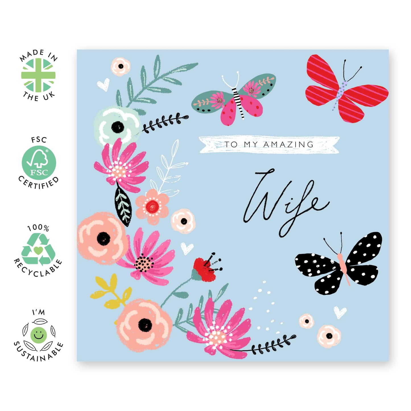 Butterfly Birthday Card For Wife - To My Amazing Wife - I Love You Cards For Her - Flowers And Butterflies Greeting Cards For Women - Wife Gifts For Wives - Comes With Cute Stickers By Central 23