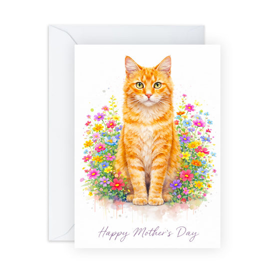 Mother’s Day Card from the Cat - Cute Watercolour Grey Cat Floral Greeting Card for Cat Mum or Cat Lady - Whimsical Fur Parent Birthday Card for Her - Made in UK - Includes Premium White Envelope