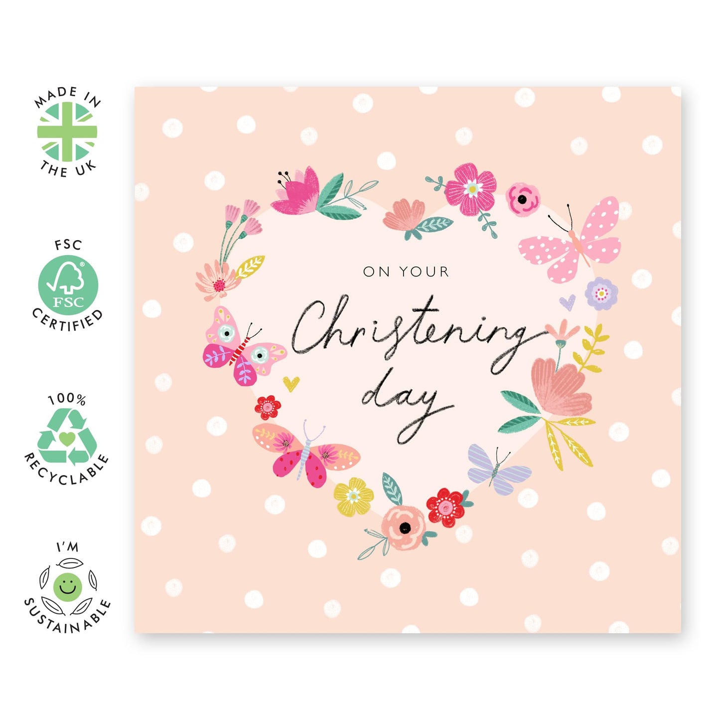 Christening Card For Baby Girl - Butterflies Christening Day - Dedication Day Card Baby - Baptismal Card For Niece - Granddaughter - Gift From Aunt Uncle - Comes With Fun Stickers By Central 23