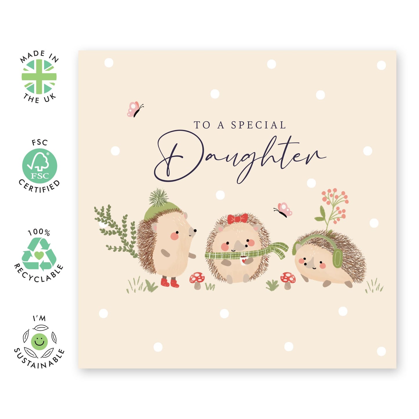 Lovely Birthday Card For Daughter - 'Hedgehog Birthday Daughter' - Gifts for Kids, Children, Her, Girls - Parents - Comes with Fun Stickers