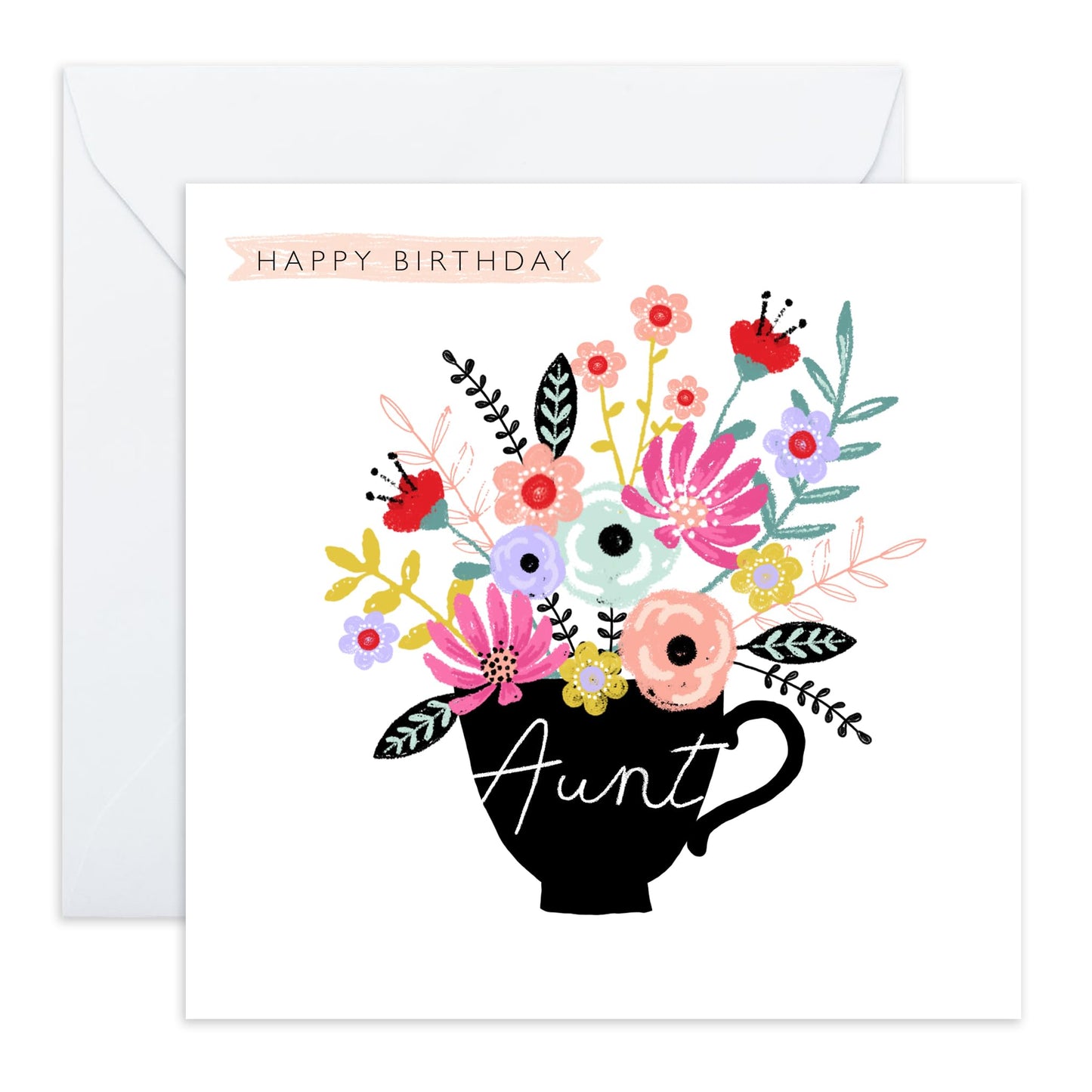 Birthday Card For Aunt - Aunt Teacup Floral - Gift From Niece Nephew - Happy Birthday Aunty Greeting Card - Heartfelt Gifts For Women Tia - Comes With Fun Stickers - By Central 23