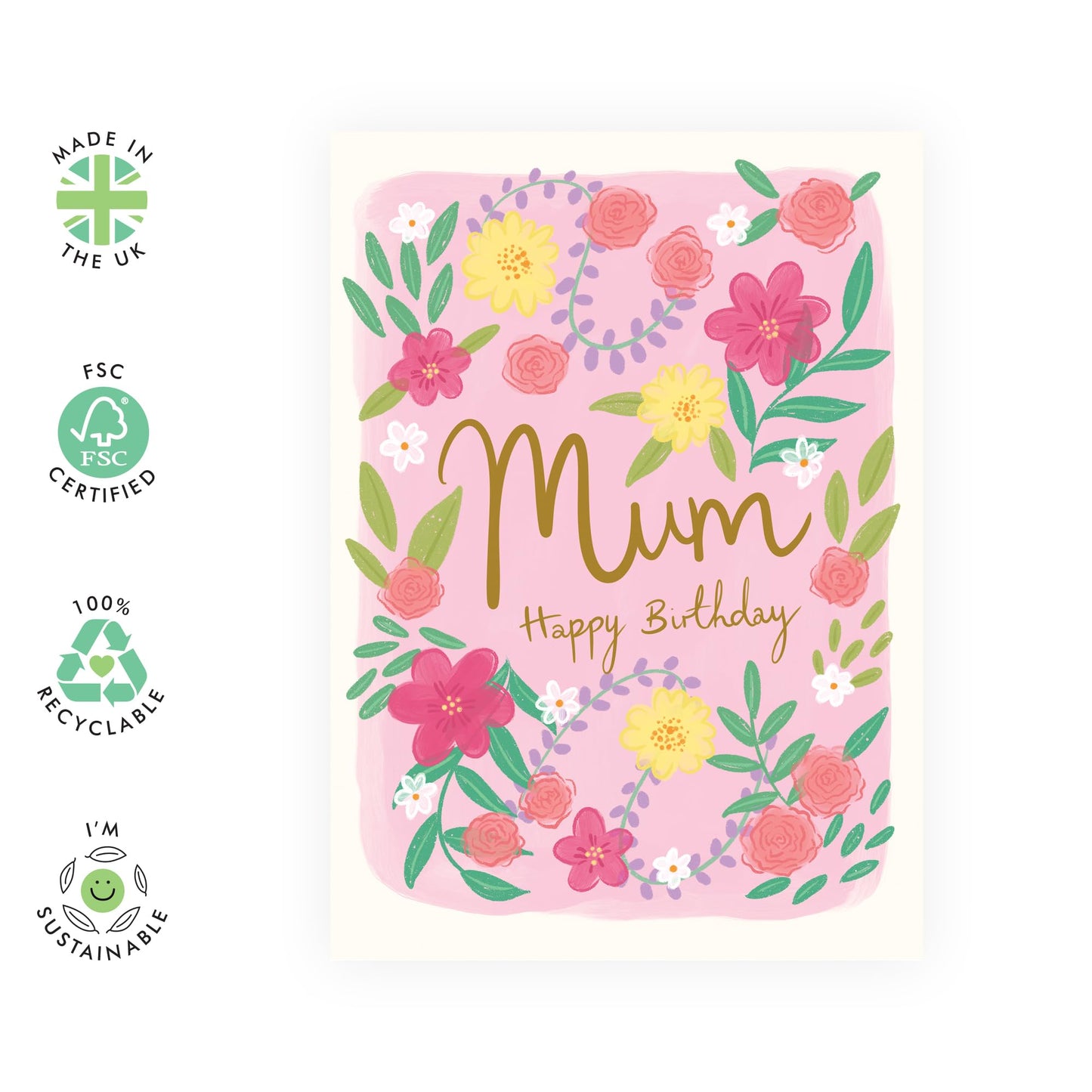 Flowers Birthday Card - 'Mum Birthday Floral' - Gifts for Mother, Mummy, Mama, Ma, Her From Kids, Children, Son, Daughter, Family - Beautiful Flowers- Comes with Fun Stickers