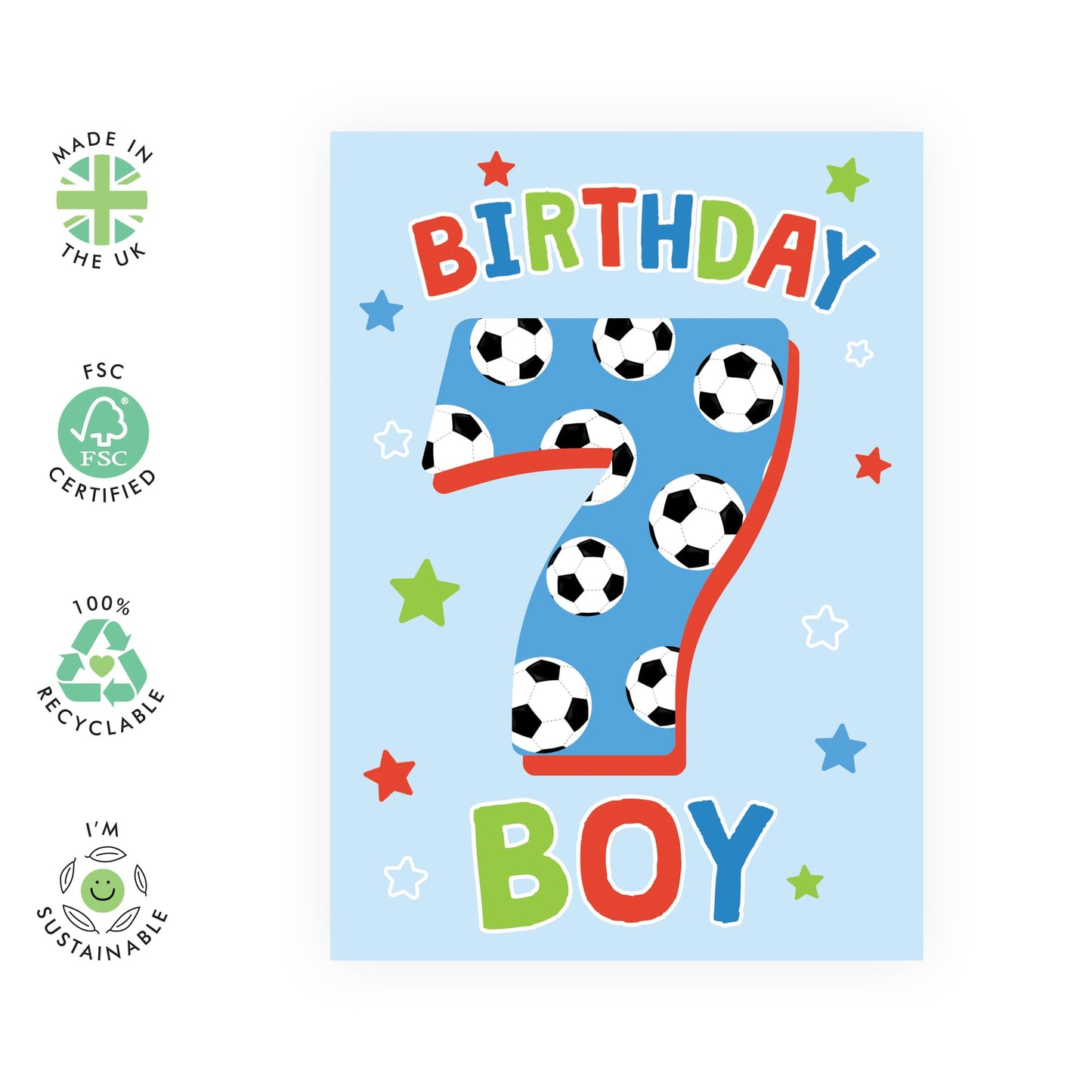 7th Birthday Card For Kids - Football Milestone Birthday Card Age Seven - Boys Birthday Cards Seventh Bday - Gifts For Him Son Nephew Grandson - Comes With Stickers By Central 23